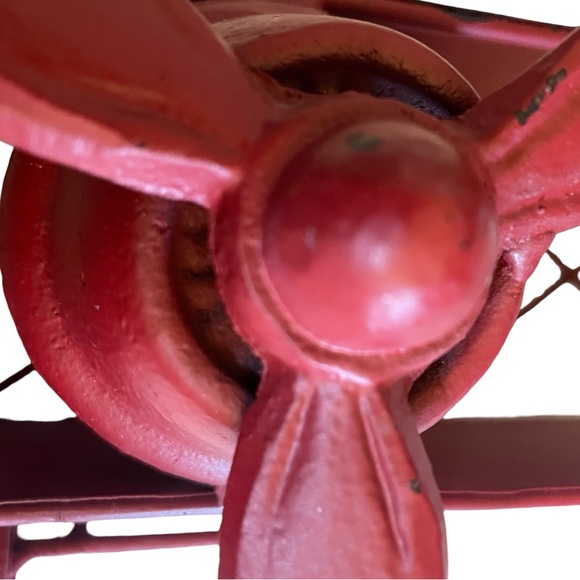 Vintage Style Red Metal Biplane Wall Decor 16” Wing Span Distressed Med. Weight - Picture 2 of 16